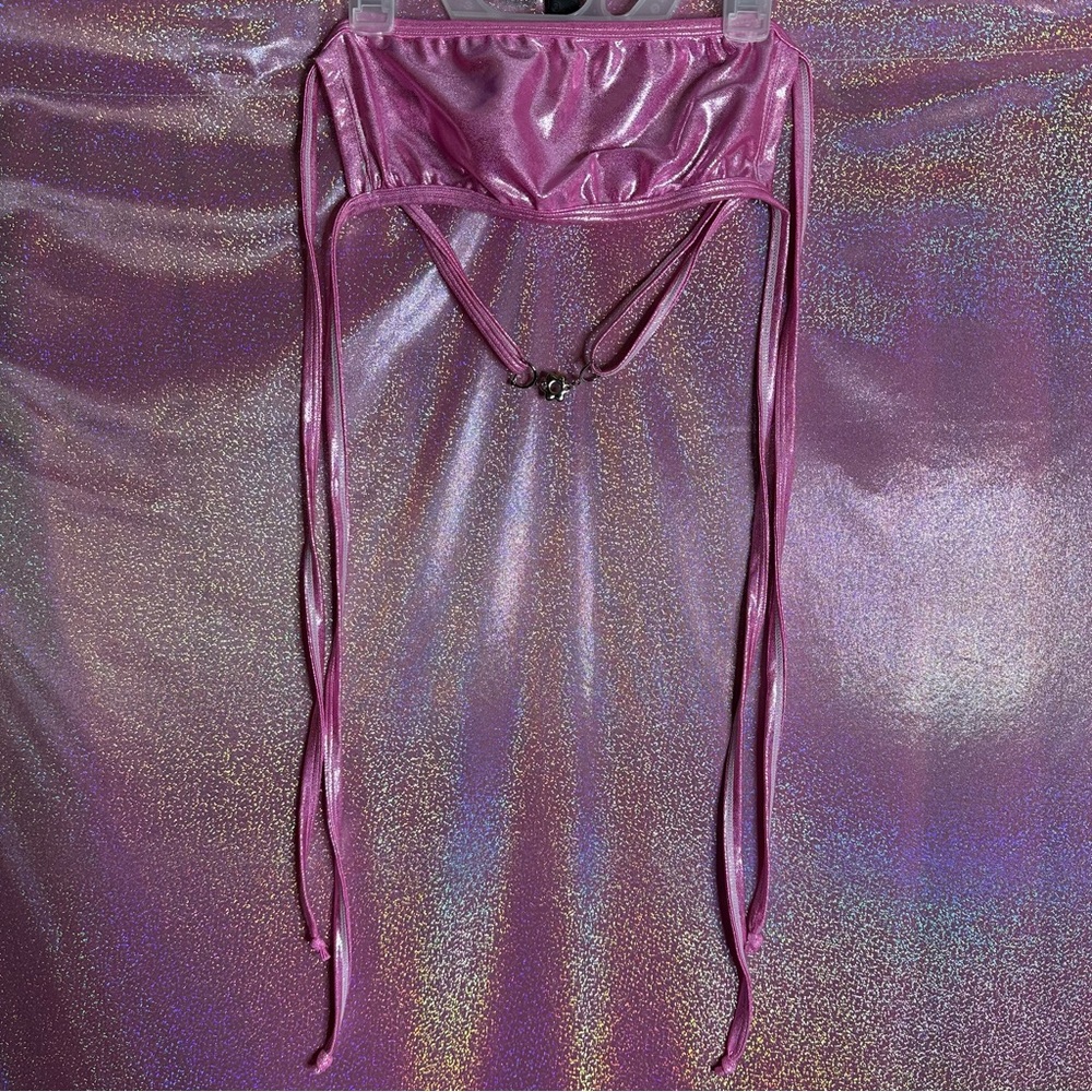 Dolls Kill Smoking Daises Tie On Tube Top Metallic Pink